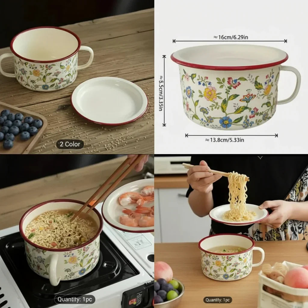 Thick Painted Porcelain Soup Bowls with Handles and Lids
