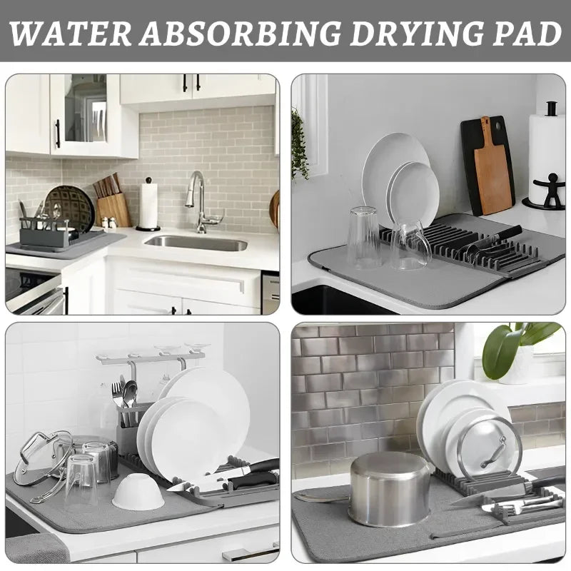 Dish Drying Mat with Drain Rack – Absorbent Kitchen Counter Mat