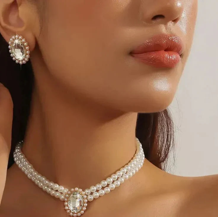Pearl & Crystal Rhinestone Jewelry Set