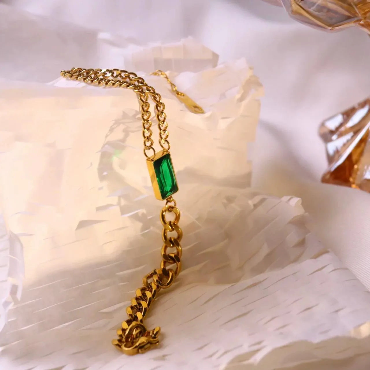 Stainless Steel Green Stone Bracelet
