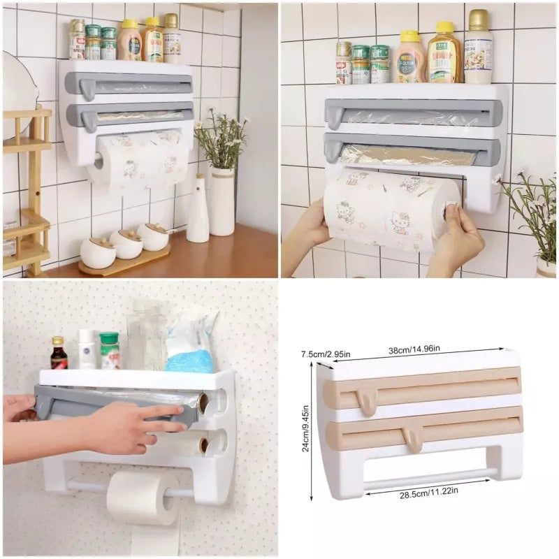 4 in 1 Wall-Mounted Foil, Cling Film & Paper Towel Holder