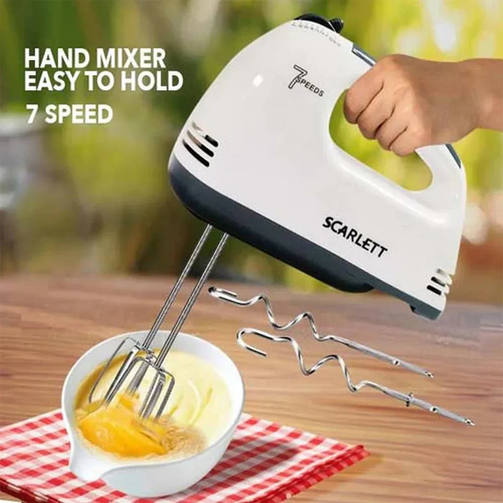 Scarlett Electric Beater Hand Mixer with 7 Speed Controls and Safety Features