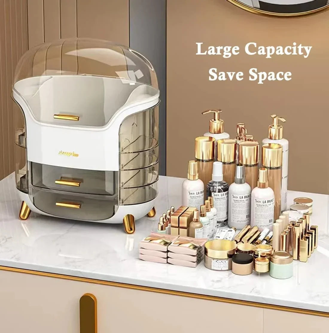 Luxury Desktop Cosmetic Organizer, Dustproof and Waterproof Makeup Vanity