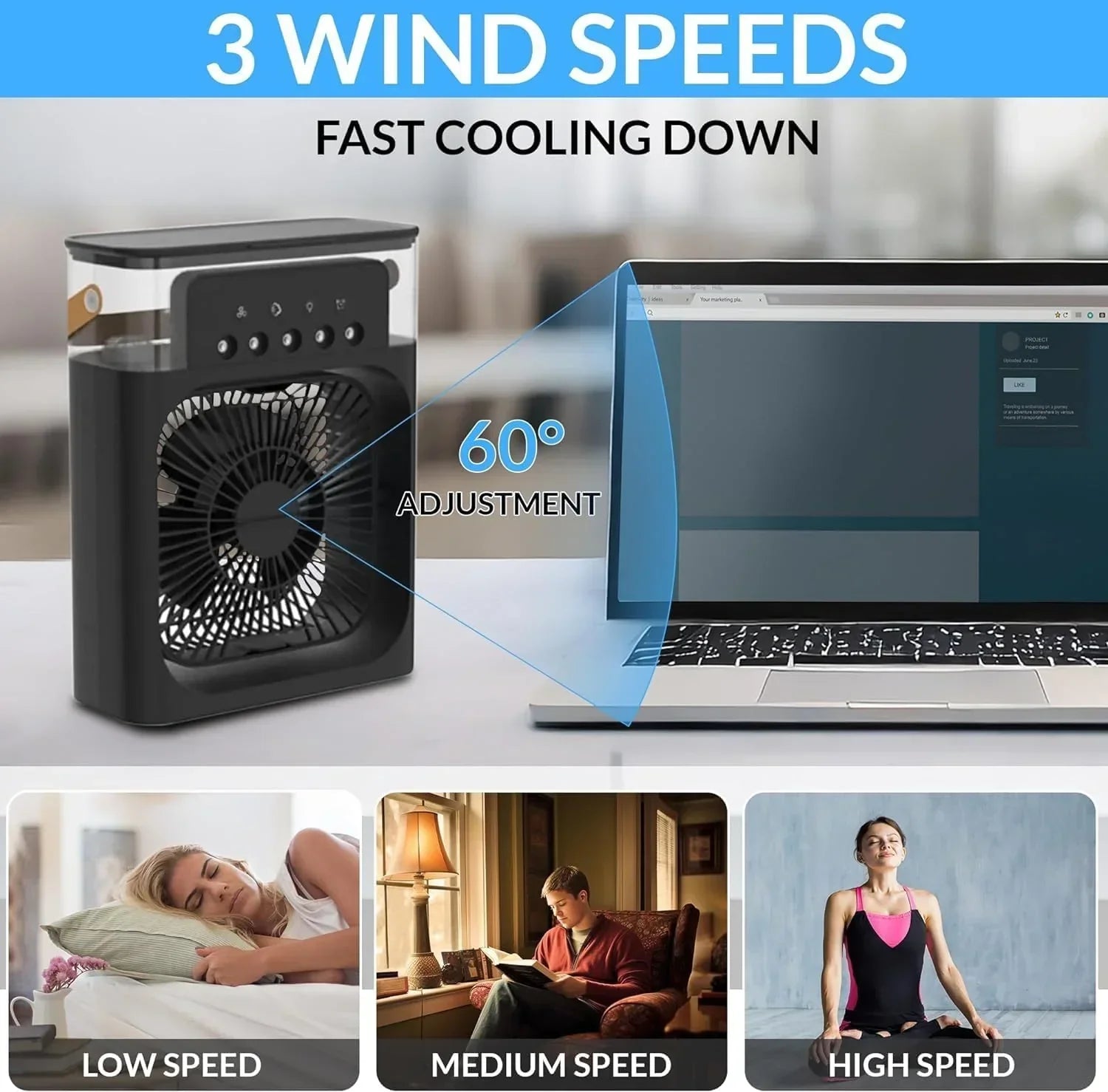 Portable Air Conditioner Fan, 3 In 1 Ice Mist