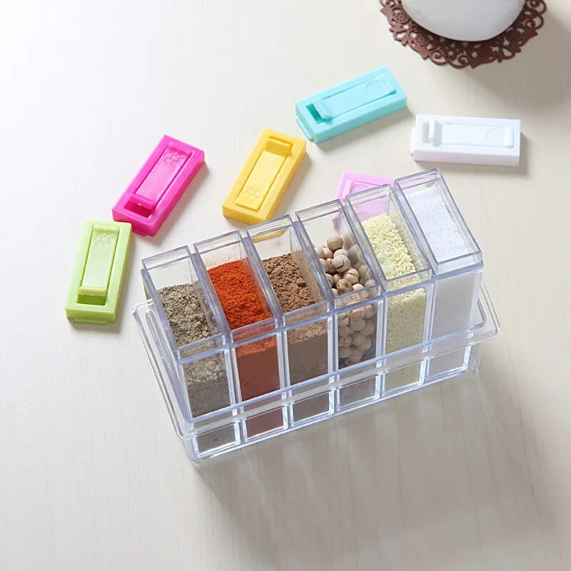 Transparent Spice Jar Colorful Lid Seasoning Box Set of 6pcs