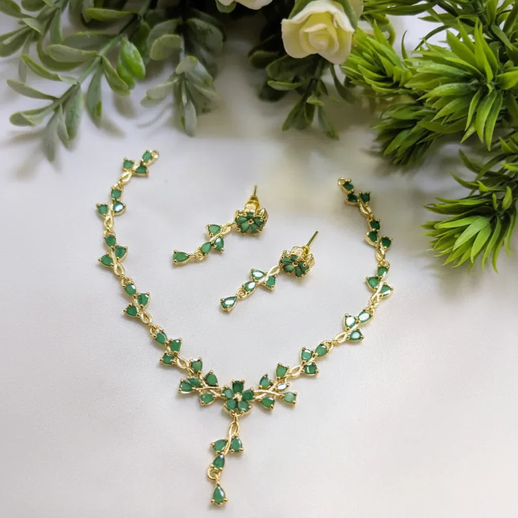 Zircon Necklace & Earring Set – AD Jewelry Collection in Gold Finish