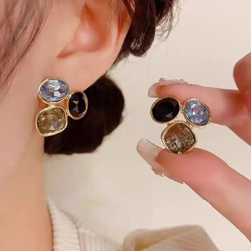 Colorful Oval Geometric Stud