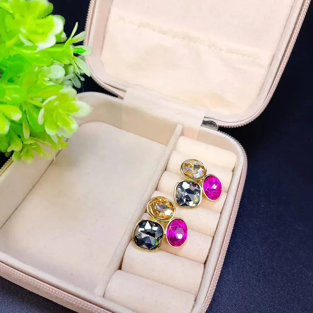 Colorful Oval Geometric Stud
