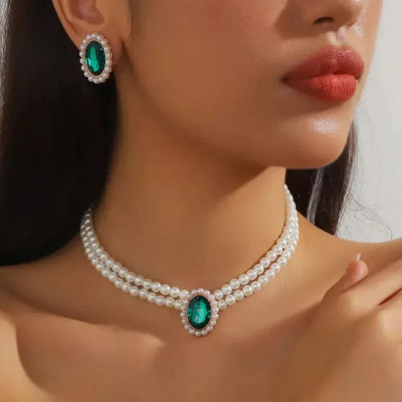 Pearl & Crystal Rhinestone Jewelry Set