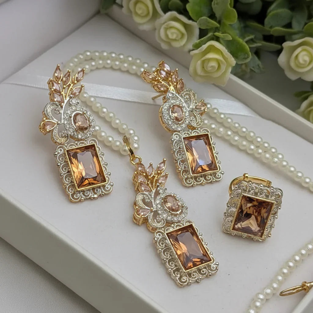Zircon Combo Party Set – High Quality Rectangle Shape Jewelry