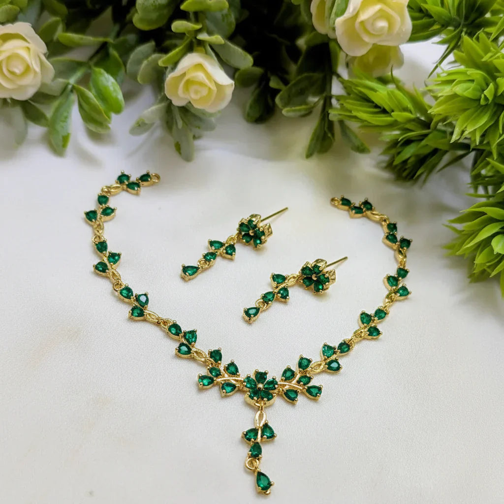 Zircon Necklace & Earring Set – AD Jewelry Collection in Gold Finish
