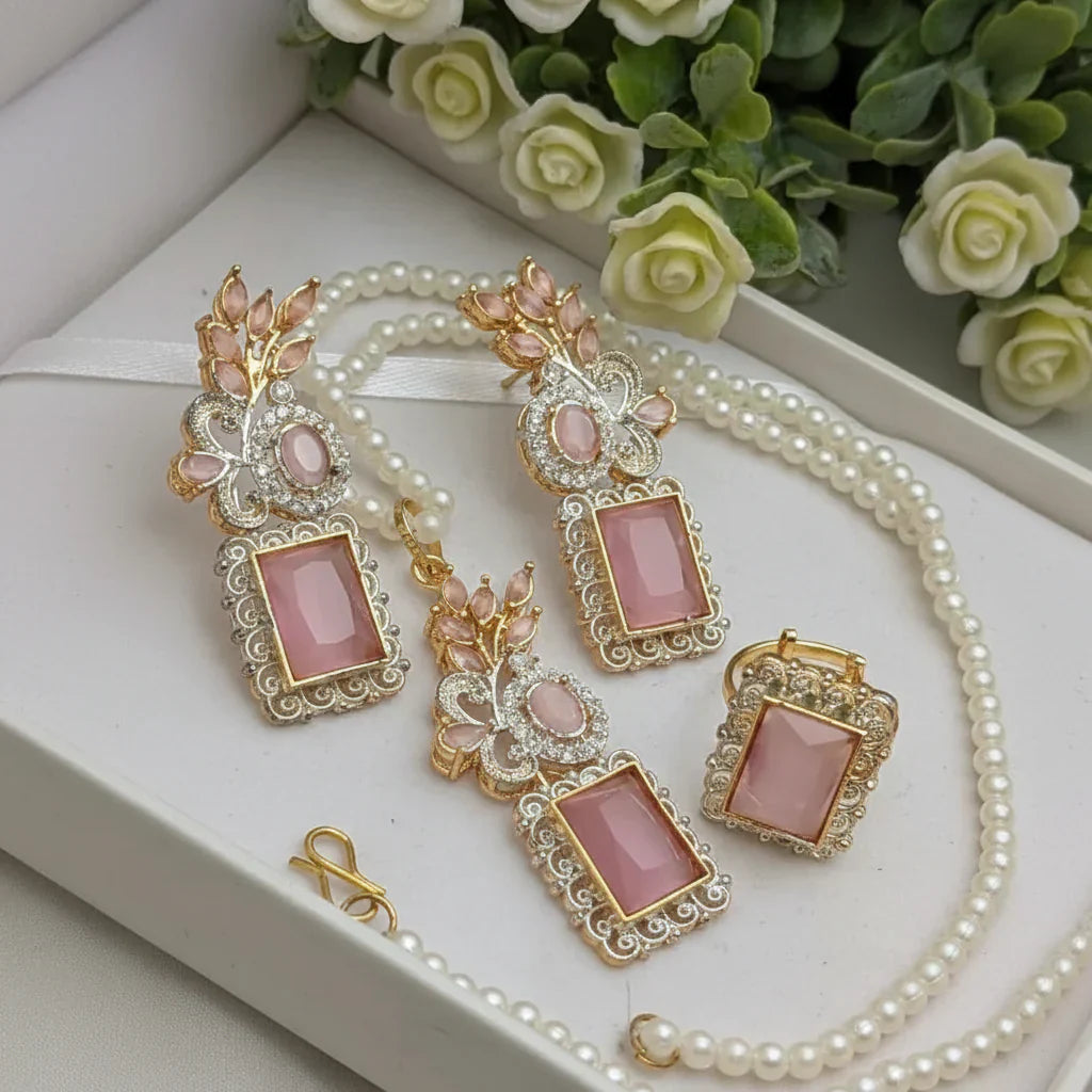 Zircon Combo Party Set – High Quality Rectangle Shape Jewelry